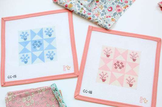Pink Floral Quilt Block Needlepoint Canvas