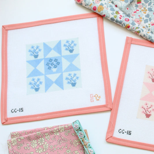 Blue Floral Quilt Block Needlepoint Canvas