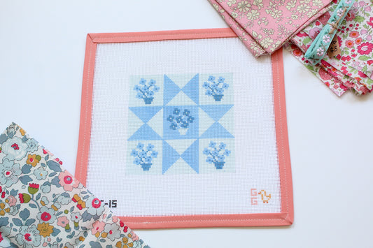 Blue Floral Quilt Block Needlepoint Canvas
